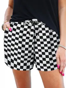Women's Checkerboard Print Drawstring Adjustable Waist Shorts, Chic Casual Style Pocket Shorts for Summer, Loose-Fitting Summer Bottoms for Daily Wear