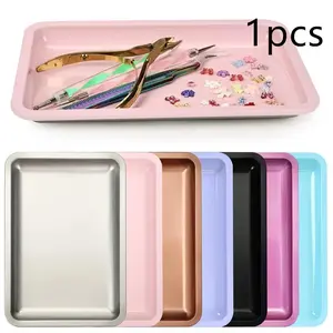 Multifunctional Storage Tray, Stainless Steel Square Decorative Tray, Nail Art Desktop Tool Organizer, Makeup Tray, Metal Decoration