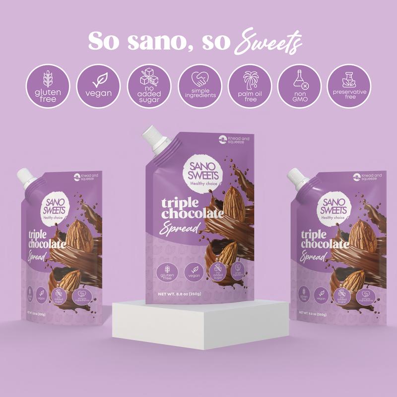 Sano Box - Includes 4 spreads + 2 wafers | Milk Caramel (dulce de leche), Pistachio & Macadamia, Choco Nocciola & Triple Chocolate | 2 Assorted wafers