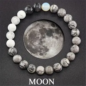 9pcs/set Cosmic Planet Natural Stone Bead Earth, Sun, Moon, Bracelet Suitable for Neutral Daily Matching with Friends' Gifts