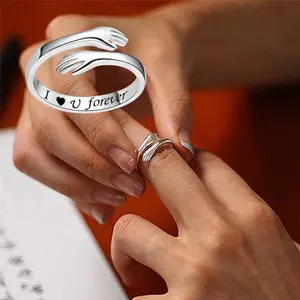 Gift Ideas Hug Love Ring Engraved 'I love you forever' Ring, Romantic Couple Ring Jewelry for Women, Unisex Ring with Adjustable Design, Birthday Valentine's Day Jewelry Gift for Girls Lover, Daily Wear Jewelry
