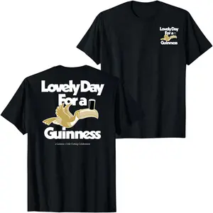Guinness Toucan Lovely Day Graphic Black T-Shirt Bold Typography Beer Illustration Print Tee, Retro Irish Pub Streetwear Shirt for Men Women Unisex Casual Summer Top