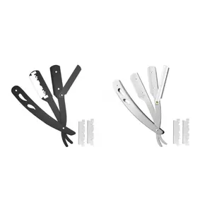 Men’s Stainless Steel Straight Edge Razor Folding Shaver Beard Eyebrow Mustache Black Silver