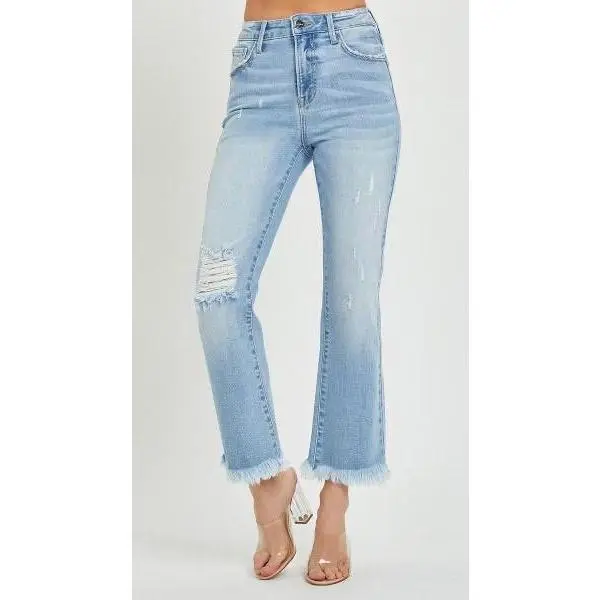 Risen High Rise Crop Bootcut Light Wash Jeans