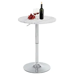 23.6" Round Bar Table, Adjustable Height Bar Table, Modern Cocktail Bar Table with MDF Top and Metal Base, Bistro Pub Table Suitable for Café, Kitchen Island, Bar Counter, White