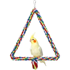 Rope Swing Colorful Perch Chewing Toy for Parrots Budgie Parakeet Cockatiel Cockatoo (M)