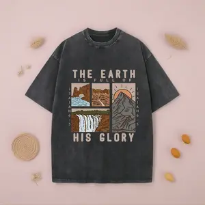 Retro Washed High-Quality Cotton Double-Sided Printed T-Shirt Men'S T-Shirt Vintage Summer Clothing Drop Shoulder Sleeve Crew Neck Top Short Sleeve Graphic Breathable