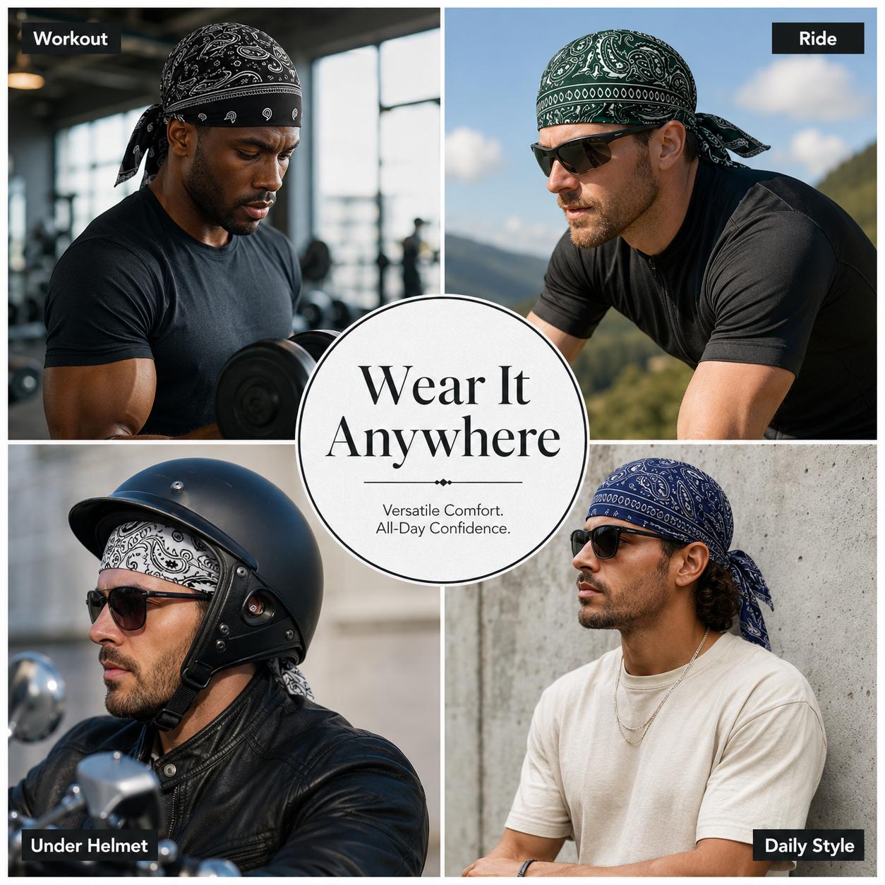 5 PCS Paisley Skull Cap Bandana Head Wraps for Men Women, Adjustable Tie Back Do Rag Headwear, Breathable Lightweight Biker Durag Caps for Motorcycle, Workout, Cycling, Running, Outdoor Sports & Daily Wear