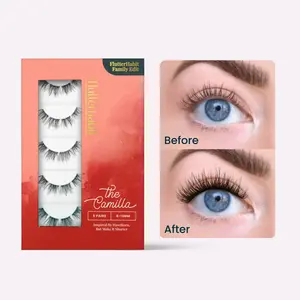 FlutterHabit Family Edit - The Camilla Doll Eye Style DIY Lash Extensions 7-13mm Natural Look False Eyelashes 5 Pair Set Classic B/C Curl Long Wear Underlash Application