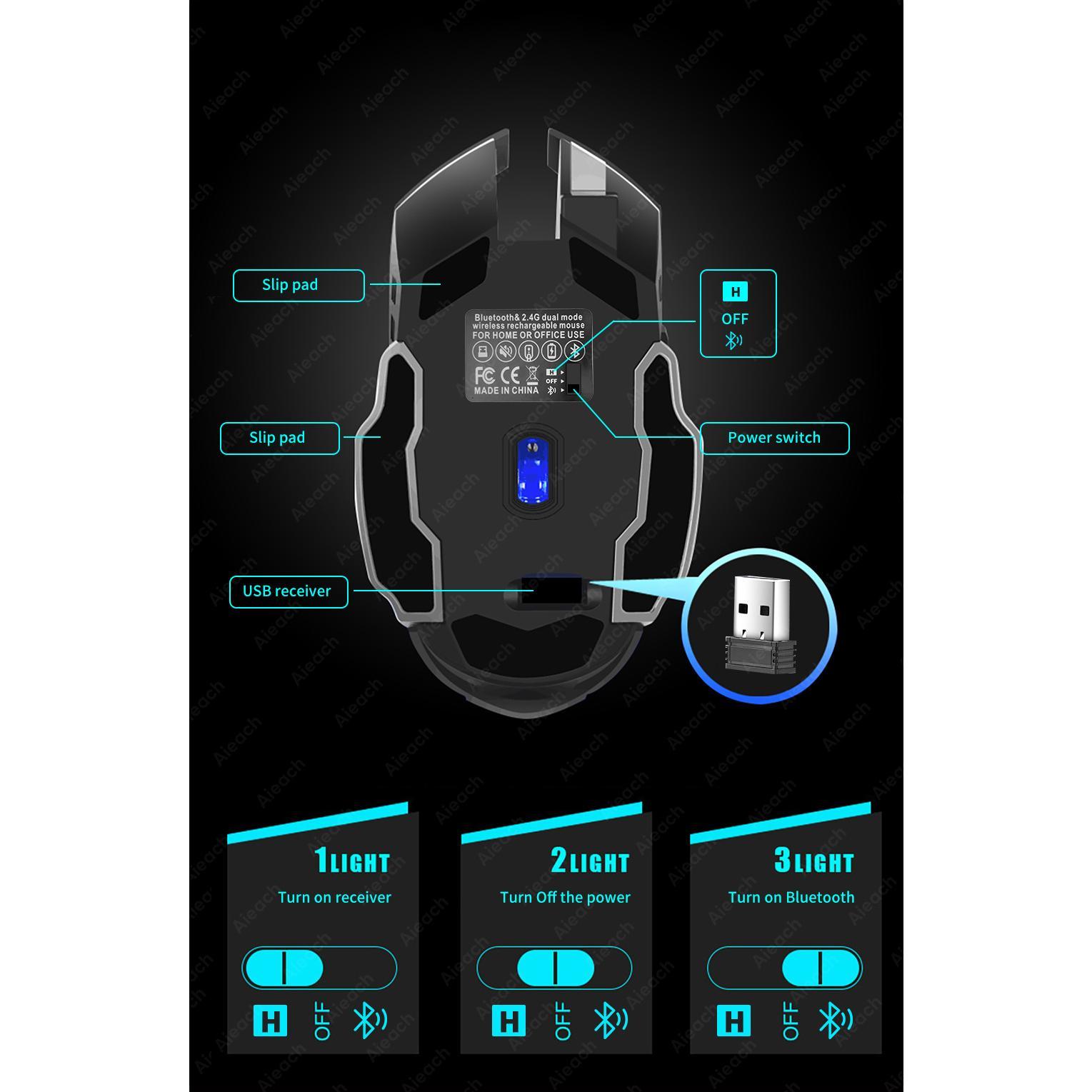 Rechargeable Wireless Mouse Gaming Computer Silent Bluetooth Mouse USB Mechanical E-Sports Backlight PC Gamer Mouse for Computer