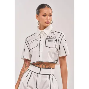 BLANK SPACE CROPPED SHORT SLEEVE BUTTON DOWN