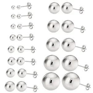Kezef Sterling Silver High Polished Ball Bead Stud Earrings ALL SIZES