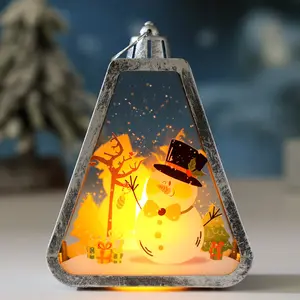 Christmas Retro Night Light, Mini Christmas Triangle Lantern Indoor Window Tabletop Ornaments Arrangement Props Ambient Festival Lights for Holiday Decorations