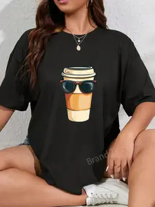 100% Cotton Funny To Go Coffee Cup with Sunglasses Costume T-Shirt