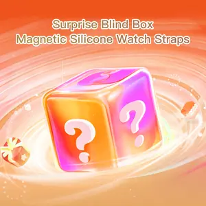 [Surprise Mystery Box] CRAZYGRASS Magnetic Silicone Watch Band Blind Box Bands Suitable For Apple Watch Series 49/46/45/44mm Square Smartwatch Men Complete Band+Buckle Set (Sky Blue/Midnight Blue Watch Strap + Black/Silver/Gold Buckle (Random) Sport Style