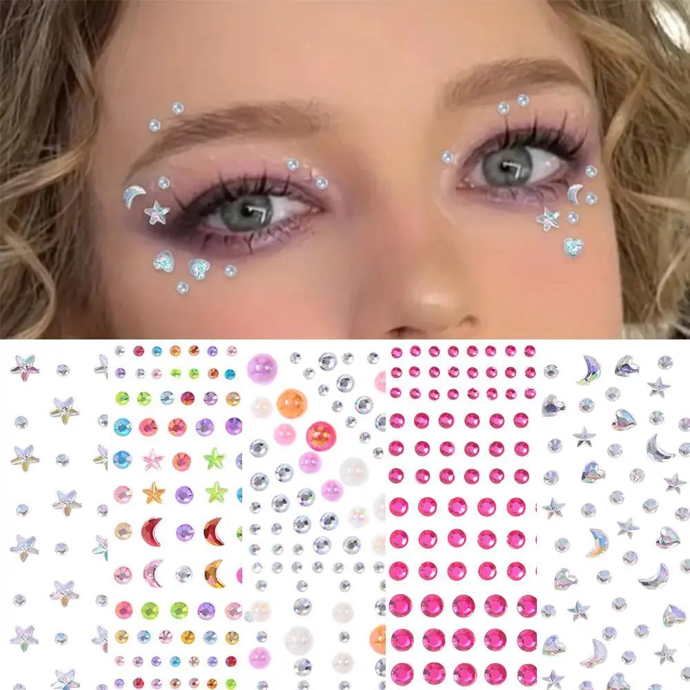 1Pcs Eyes Face Bling Diamond Tattoo Sticker for Kids Makeup Rhinestone Acrylic Pearl Gem Glitter Stickers Festival DIY Decoratio