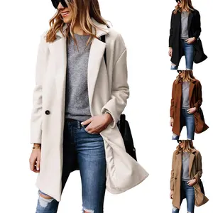Tanming Womens Wool Lapel Coat Single Breasted Wool Coat Thigh Length Fall Winter Wool Blend Blazer TikTokShopBlackFriday