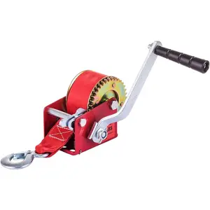 Hand Winch 600 lbs Capacity Towing Hand Crank with Brake 20 feet Nylon Straps and Handle Hook 2 Gear for Boat Trailer Truck ATV Lift