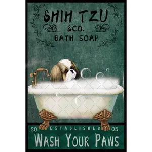 Shih Tzu bath soap wash your paws sign Vintage Dog tin sign dog decor for bathroom kitchen gifts for dog lovers 8x12 inch