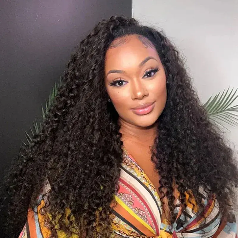 MYLOCKME Glueless Burmese Curly 3 IN 1 Half Wigs Brazilian Jerry Curly Kinky Curly Half Wig With Drawstring Clip Ins Flip Over Deep Wave Half Wig Human Hair For Black Women
