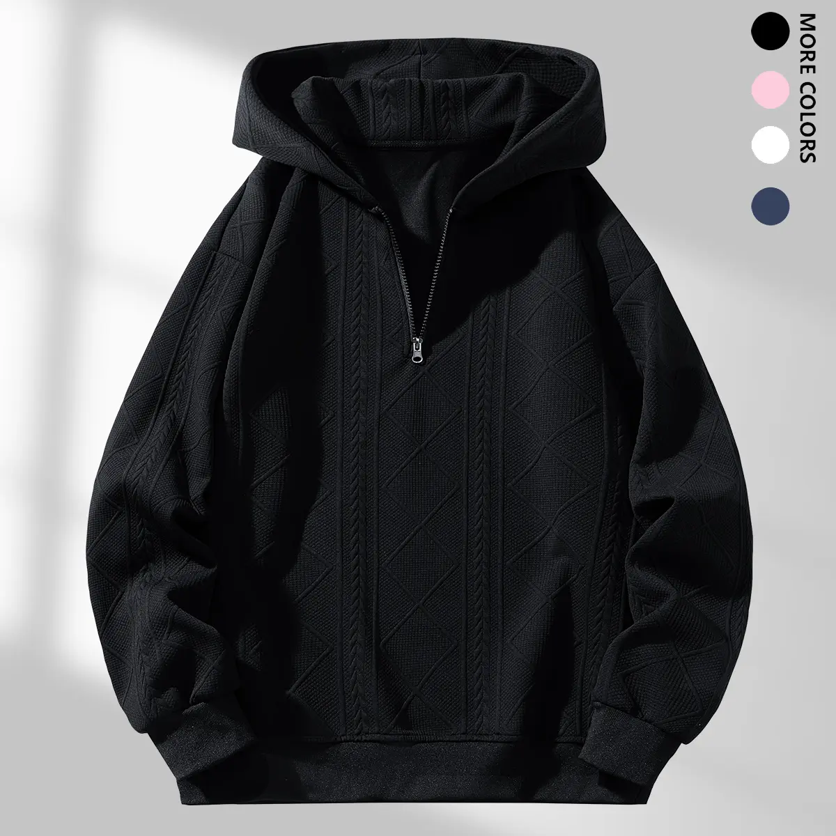 Menswear Men's Polyester Zip-Up Hoodies - Casual Athleisure Street Plain Longsleeve Sweatshirt, Solid Color, Loose-Fitted, Adjustable Hem, for Driving/OOTD Wear, Standard Sizes