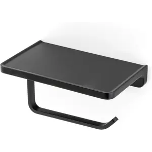 Linkaa Wall Mount Toilet Paper Holder with Shelf Matte Black，Zinc Alloy Toilet Tissue Holder with Phone Holder for Bathroom RV Commercial Toilet Tissue Dispensers，Rust-Proof