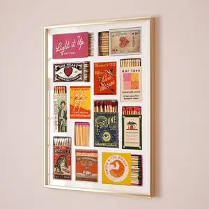 Vintage Matchbox ,Retro Matchbook Wall Art, Funky Red Aesthetic Print for Apartment, Poster Unframed - 5 size, 8x12  to 27x40