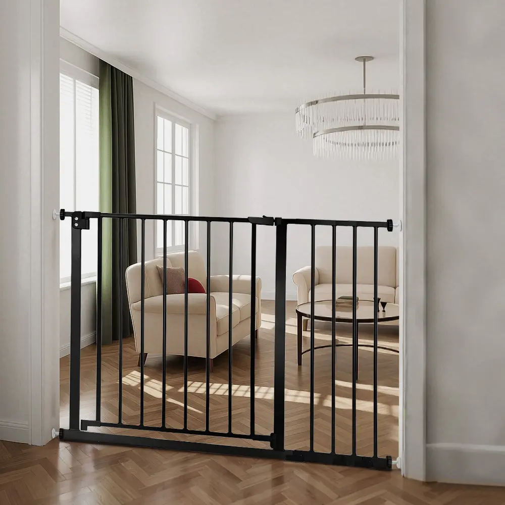 Pressure Mount Metal Baby Gate for Newborn Baby, 36" Tall with Self-Closing Walk-Through Door and Dual Locks, Adjustable 29.5-43" Wide for Nursery & Hallways, Adjustable Size, 6 - 9 Months, Self-Closing Door