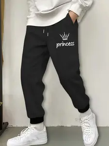 Women & Girls Sweatpants, Princess Crown Graphic Design, Fitted Style for Fall Winter, Daily Wear & Leisure Activites