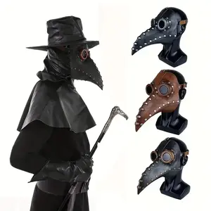 Authentic Plague Doctor Bird Beak Mask, Steampunk Halloween Cosplay Accessory, Natural Latex, Hand-Washable with Colorful Eye Pieces