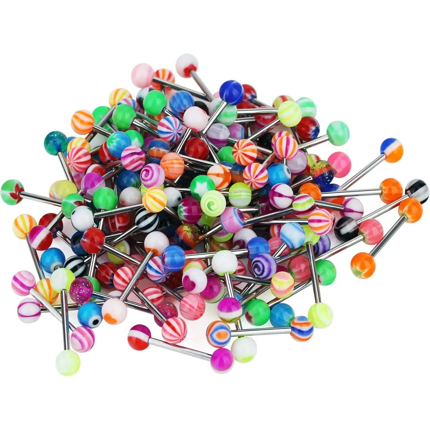 Chic 14G Tongue Rings in Surgical Stainless Steel, Assorted Color Barbell Piercing Set, Lightweight & Nickel-Free Body Jewelry, Chic Body Jewelry