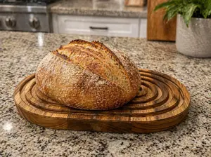 Teak Wood Bread Board with Crumb Catch Grooves – 8x12 Handmade Serving & Cutting Board