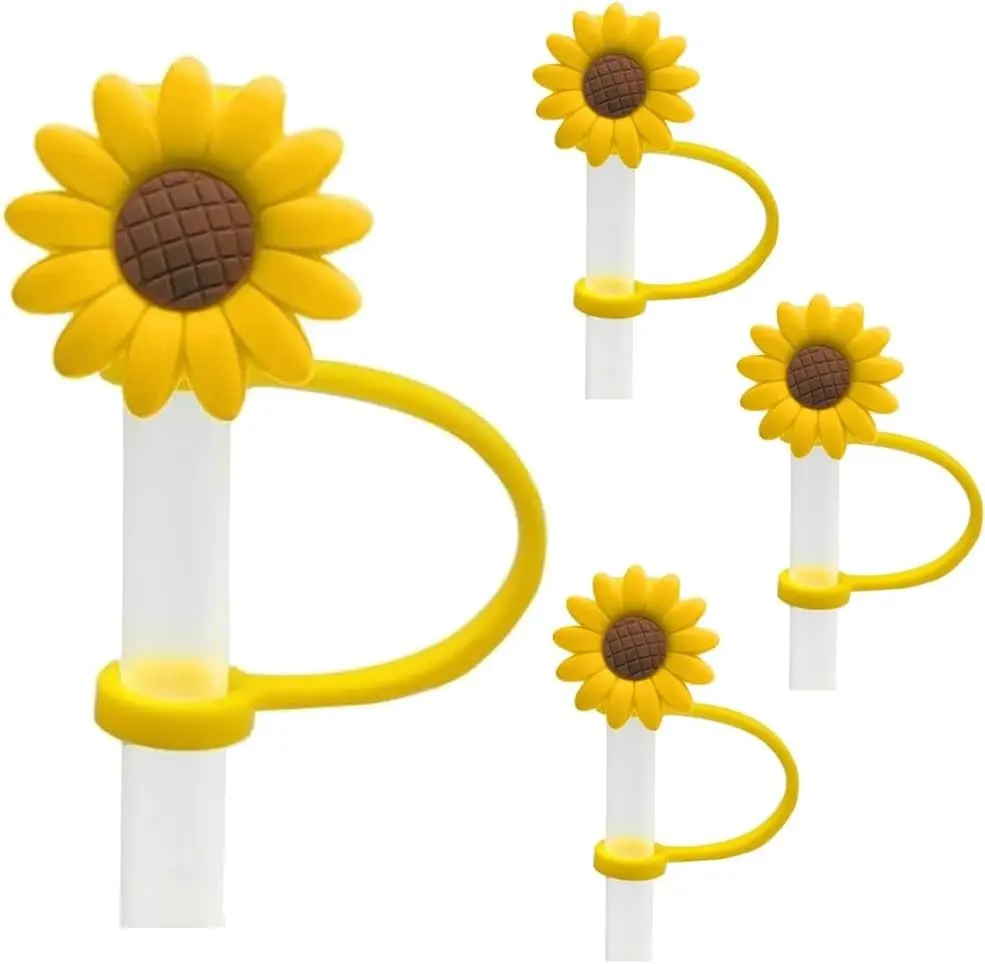 4 Pcs Reusable Sunflower Straw Plugs Splash Proof Dust Caps Silicone Cup Accessories Kitchen Drinking Tools