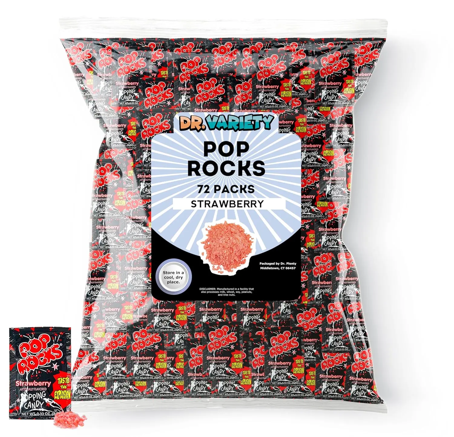 Pop Rocks Strawberry Bulk (0.33 oz) – 72 Pack Strawberry Flavored Pop Rocks Popping Candy, Retro Crackling Rock Candy for Halloween, Christmas, Easter, Valentine’s Day & Parties – By Dr. Variety