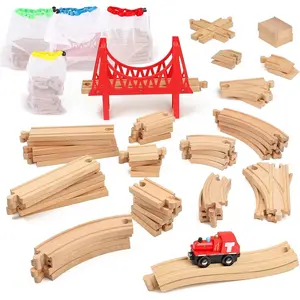 Wooden Train Tracks 60 Piece Set, Track Expansion Accessories for Toddlers 35  100% Compatible with All Major Brands Including Thomas & Brio Wooden Railway System