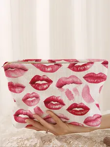 Creative Cartoon Lips Print Makeup Bag, Lightweight Multifunctional Storage Pouch for Casual Travel, Cute Stylish Cosmetic Organizer, Travel Cosmetic Bags, Travel Essentials