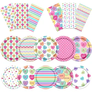 Valentines Party Plates and Napkins,Valentines Day Tableware Disposable Conversation Hearts Plates and Napkins Supplies for Valentine Party Supplies