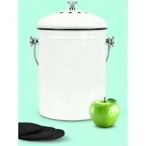 Rustproof Countertop Compost Bin 1.3 Gallon Indoor Kitchen Composter with Lid, Odorless Compost Bucket Includes 3 Charcoal Filters Farmhouse Style Compost Container