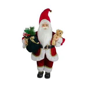 Northlight 18" Standing Santa Figure with a Plush Bear