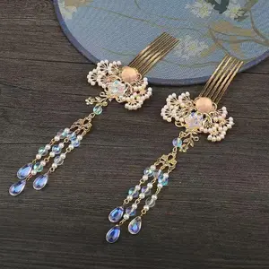 Hanfu Versatile Hair Comb, Golden Hairpin, Tassel Headpiece, Palace Retro Hairpin, Ancient Style Costume Pearl Ming Dynasty Hair Accessory