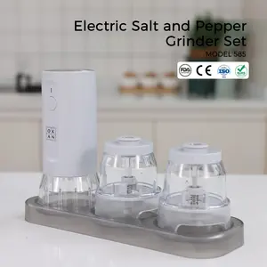 OKAN 585 USB Rechargeable Electric Salt & Pepper Grinder Set, Adjustable Ceramic Burr, One-Hand Operation with LED Light, 2 × 100ml, Gift-Ready