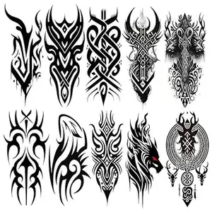 Temporary Tattoos Waterproof Viking Tribal Totem - Long Lasting Fake tattoo for Men and Women 10 Sheets