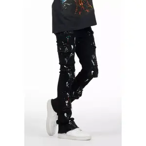 Orien Jet Black Painter Stacked Flare Jean