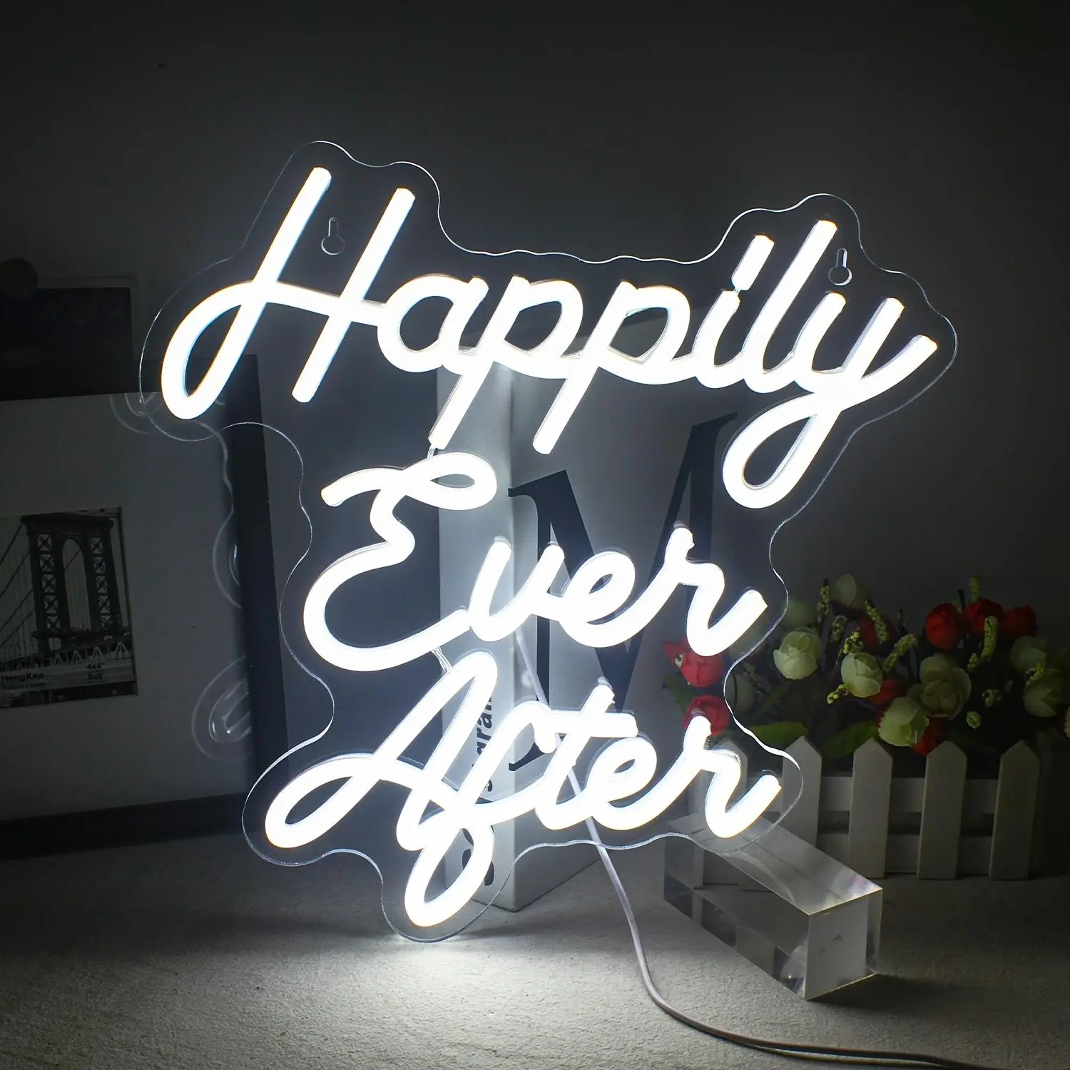 Happy Ever After Neon Sign, USB Powered LED Wall Hanging Neon Light, Decorative Light for Home, Proposal, Engagement, Wedding Site, Illuminated Sign Light, Led Decoration
