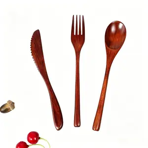 10/24-Piece Wooden Utensil Set, Reusable Natural Wood Spoon Fork & Knife Flatware for Kitchen & Dining