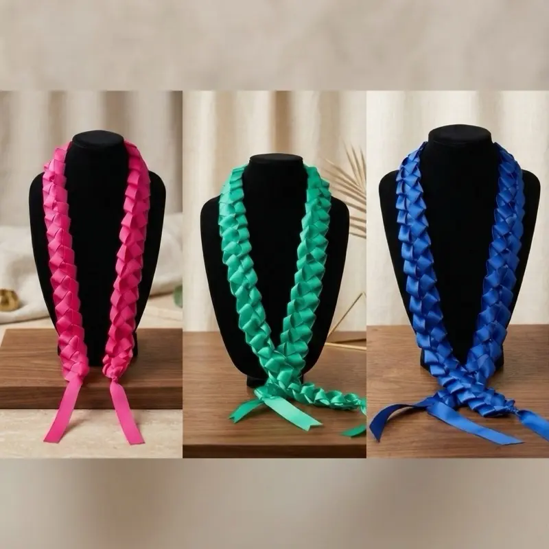 Elegant Teal Braided Ribbon Lei Necklace for Festive Occasions and Personal Style