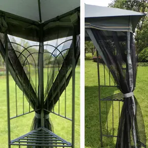 Outdoor Patio Gazebo Tent 13x10 ft with Double Roof & Detachable Mesh Sides Waterproof Canopy for Garden Deck Backyard Windproof Design