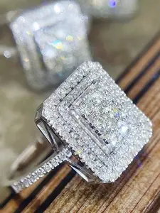 Women's Elegant Engagement Ring Sparkling Alloy Zirconia Decorated, Perfect for Daily Wear, Wedding Anniversary Party Valentine's Day Gift Radiant Rectangle Rings