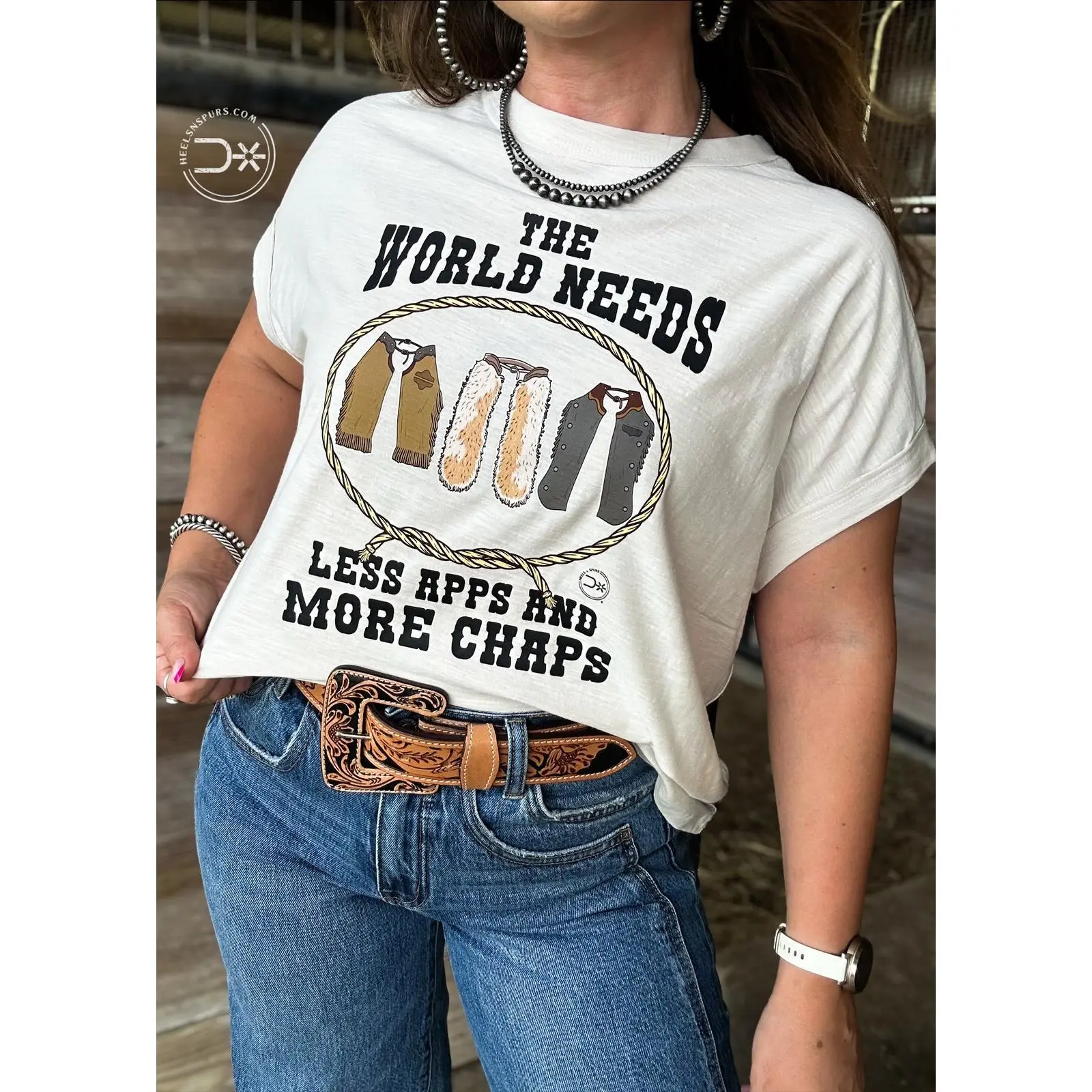 Chaps Tee - World Needs Less Apps More Chaps Graphic T-Shirt in True to Size Fit for CJ