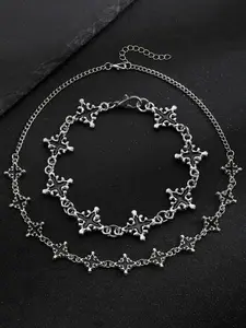 2 Piece Gothic Cross Bracelet Necklace Set, Elegant Jewelry Set, Unisex Daily Wear, Perfect Holiday Gift, Elegant Style, All Seasons
